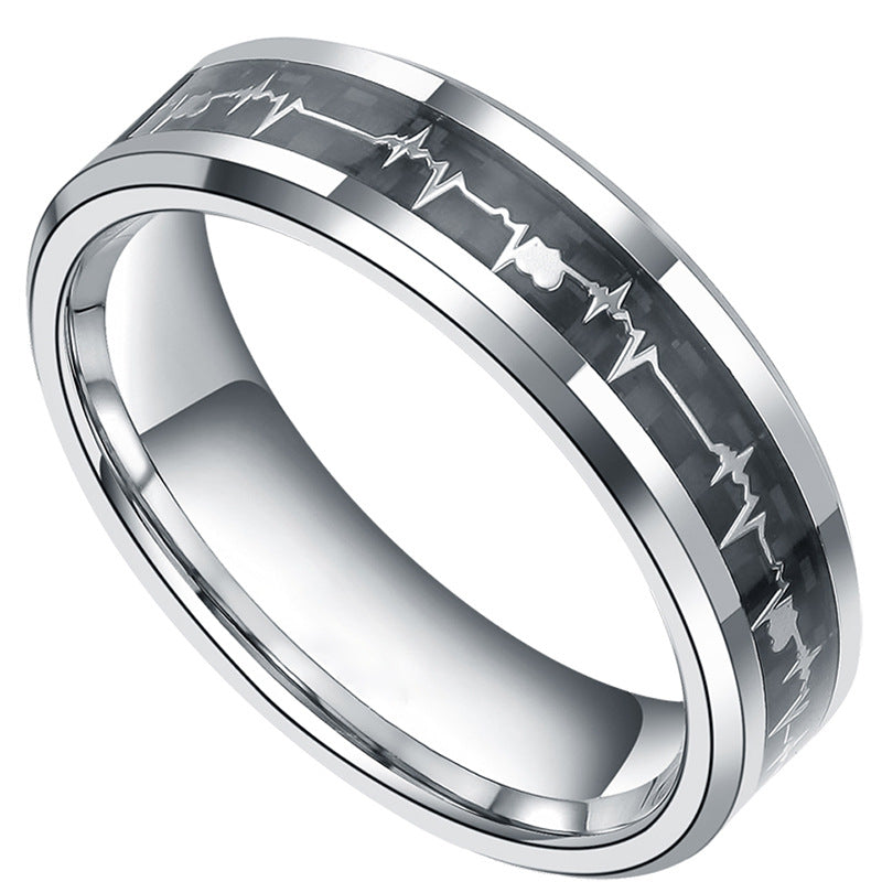 Fashionable Carbon Fiber Love ECG Pure Titanium Ring