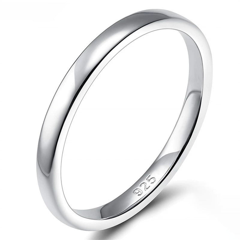 S925 Silver Ring Plain Band Smooth Surface Small Round Edge Curved Shape For Couples