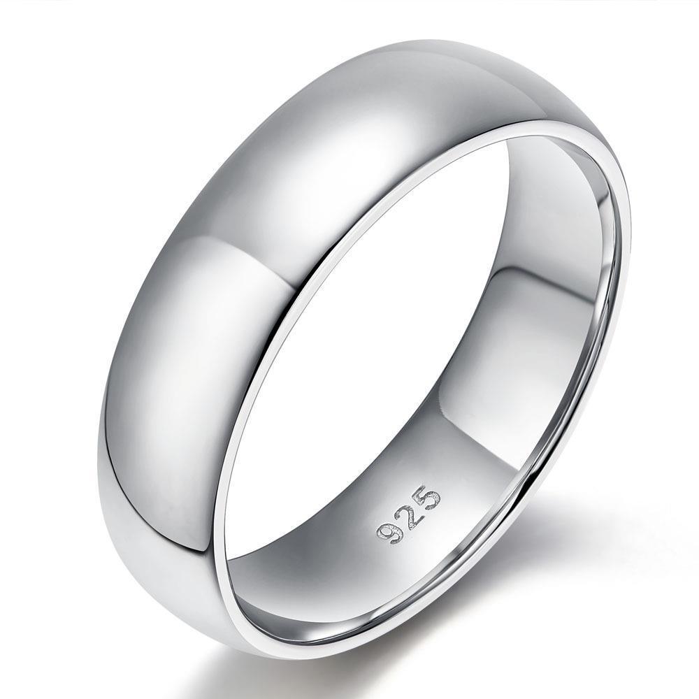 S925 Silver Ring Plain Band Smooth Surface Small Round Edge Curved Shape For Couples