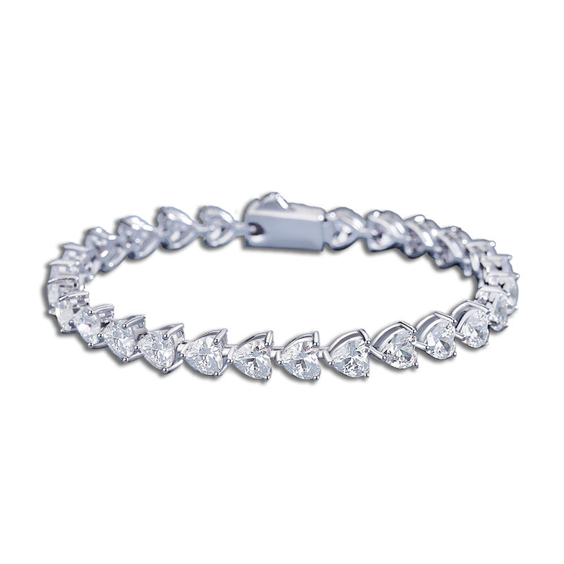 S925 Sterling Silver Love Heart Tennis Bracelet For Women With Moissanite Stones