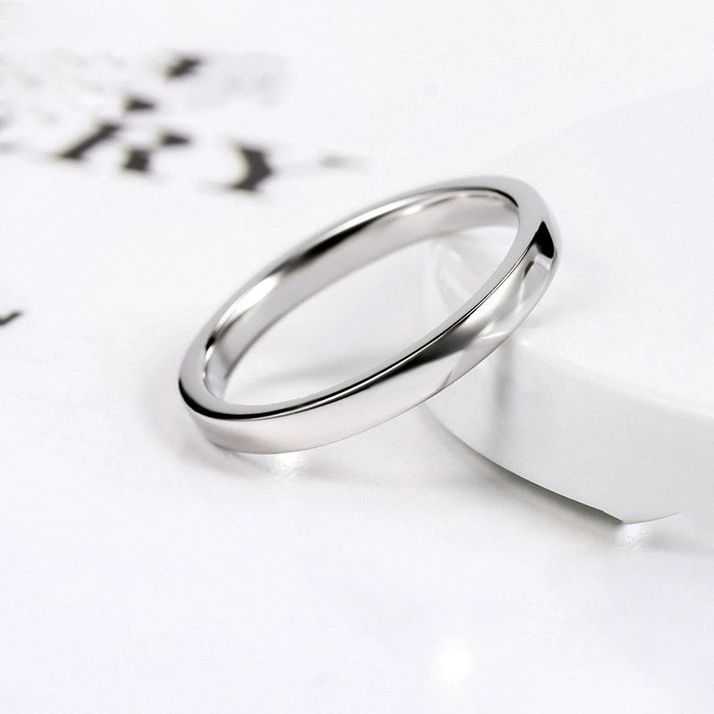 S925 Silver Ring Plain Band Smooth Surface Small Round Edge Curved Shape For Couples
