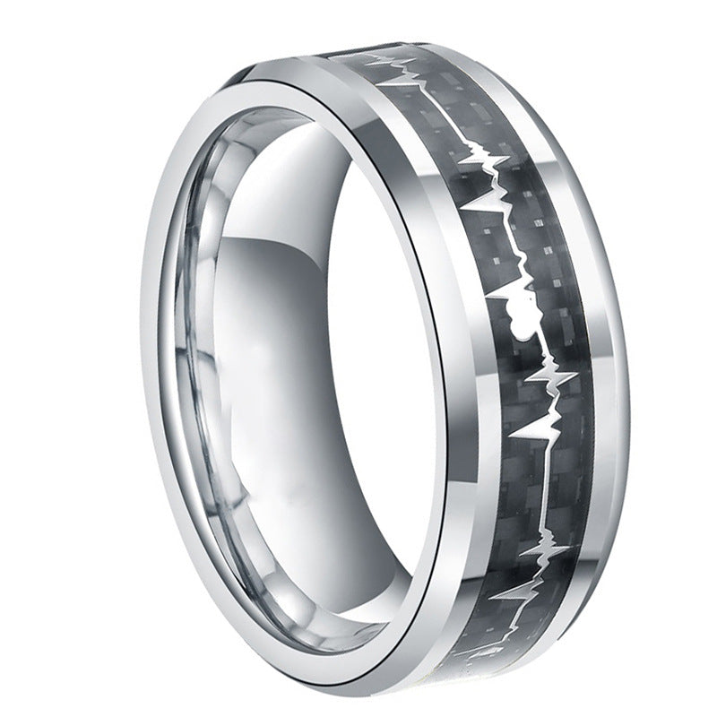 Fashionable Carbon Fiber Love ECG Pure Titanium Ring