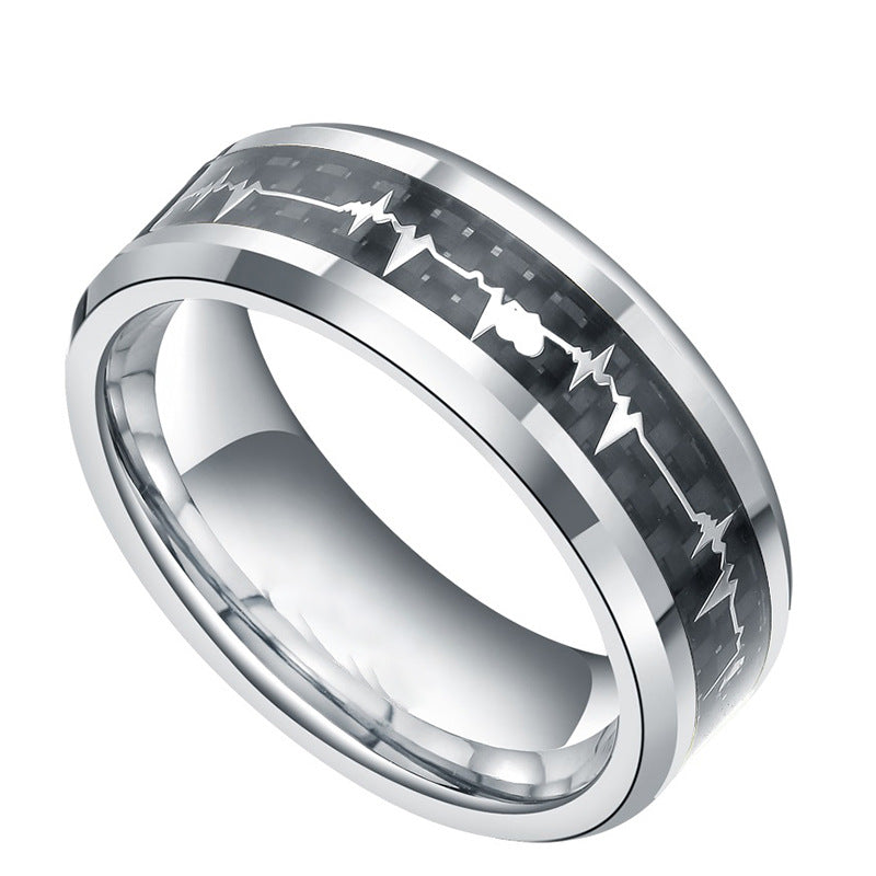Fashionable Carbon Fiber Love ECG Pure Titanium Ring