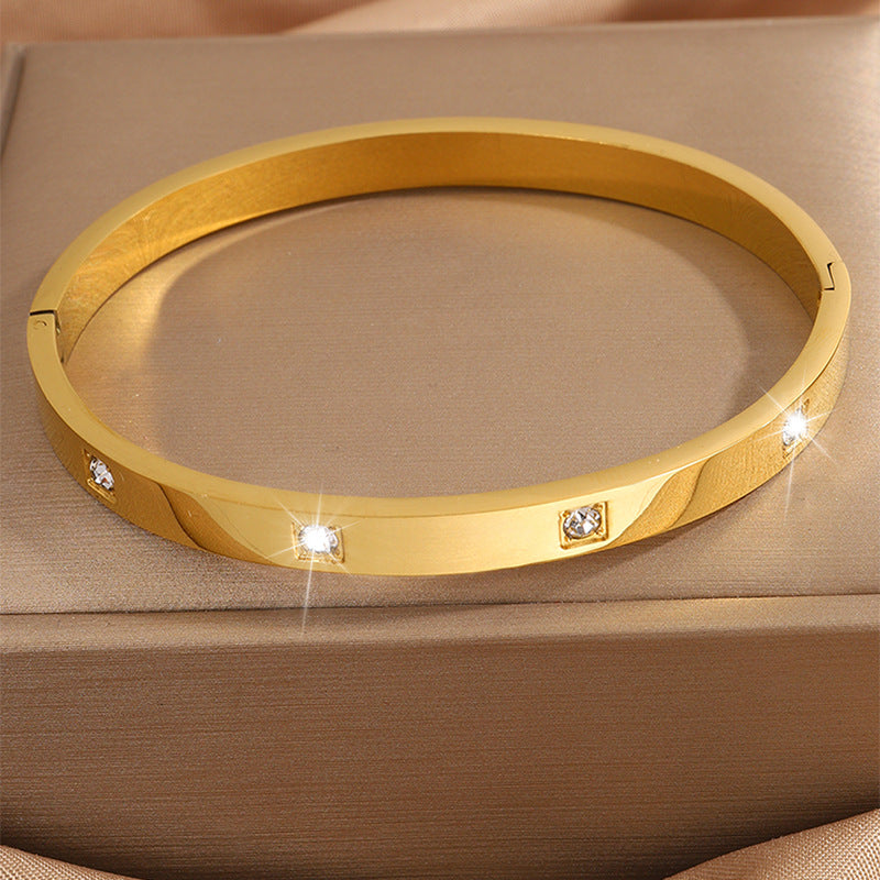 Titanium Steel Square Four-stone Non-fading Stainless Steel Bracelet