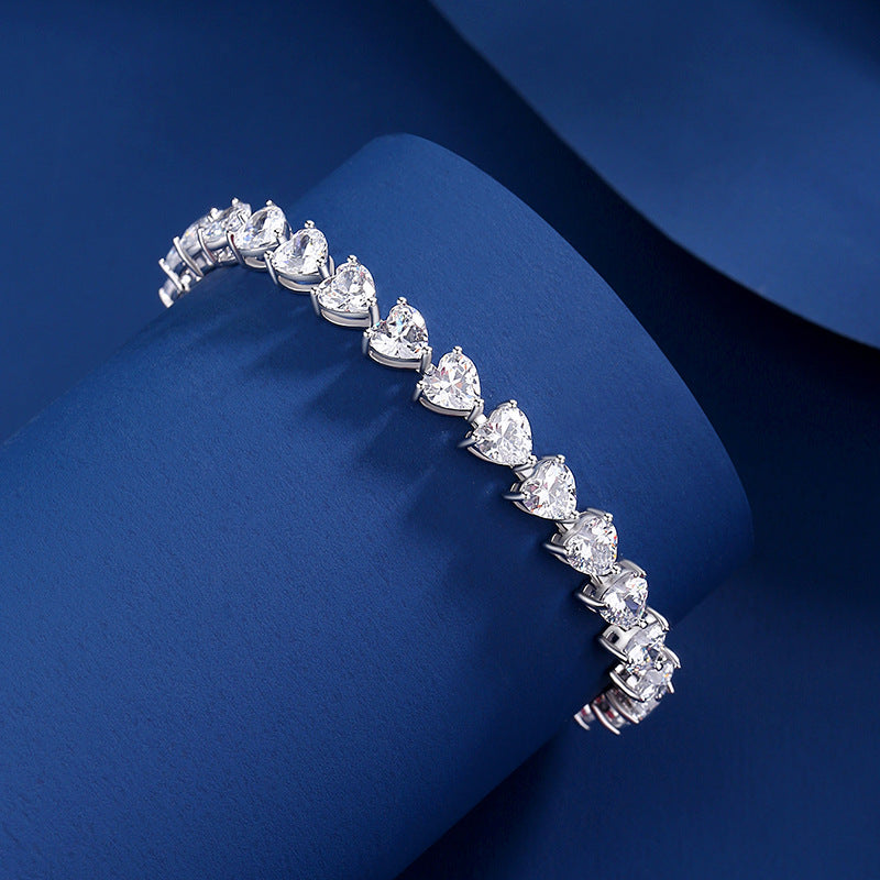 S925 Sterling Silver Love Heart Tennis Bracelet For Women With Moissanite Stones