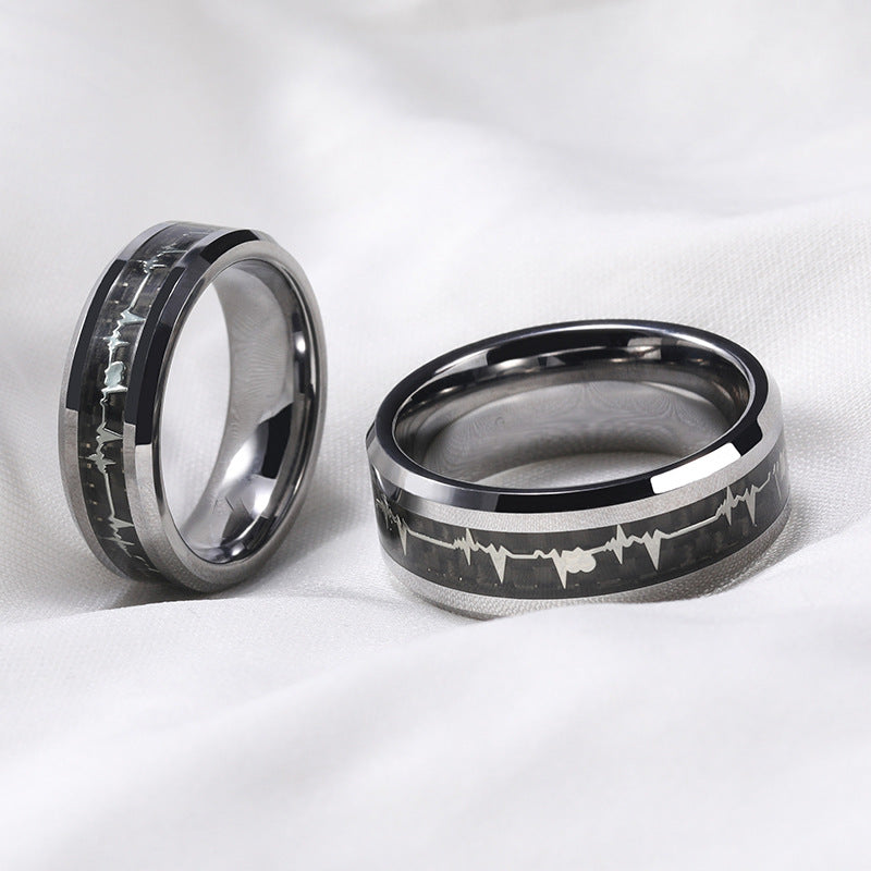 Fashionable Carbon Fiber Love ECG Pure Titanium Ring