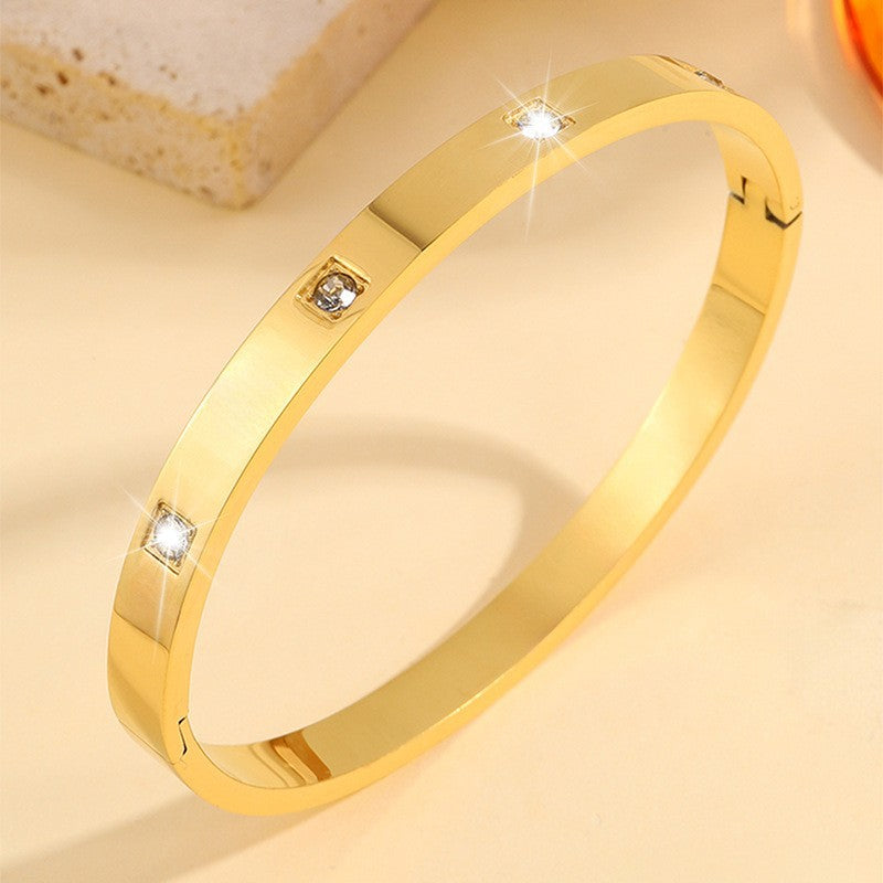 Titanium Steel Square Four-stone Non-fading Stainless Steel Bracelet