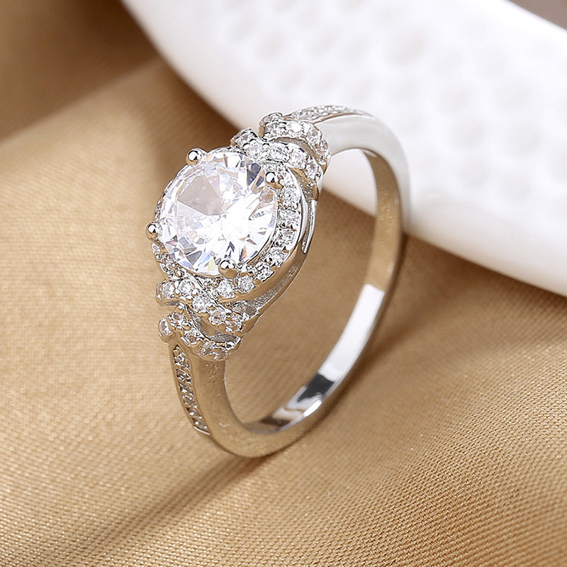 Fashionable Diamond-Encrusted Zircon Cross Ring For Women