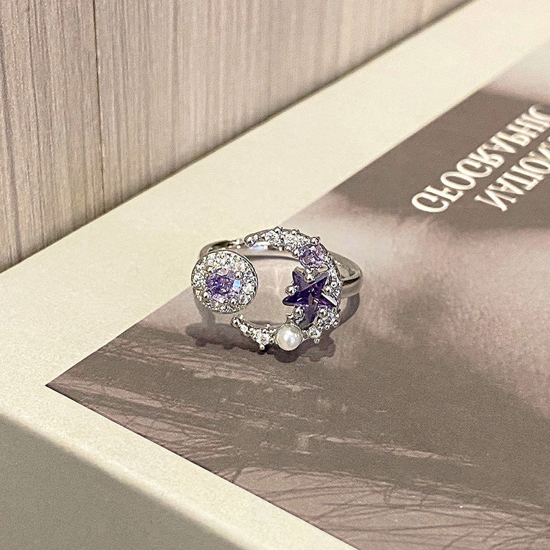 Women Geometric Purple Zircon Ring Sweet Cool Niche Design Index Finger Ring
