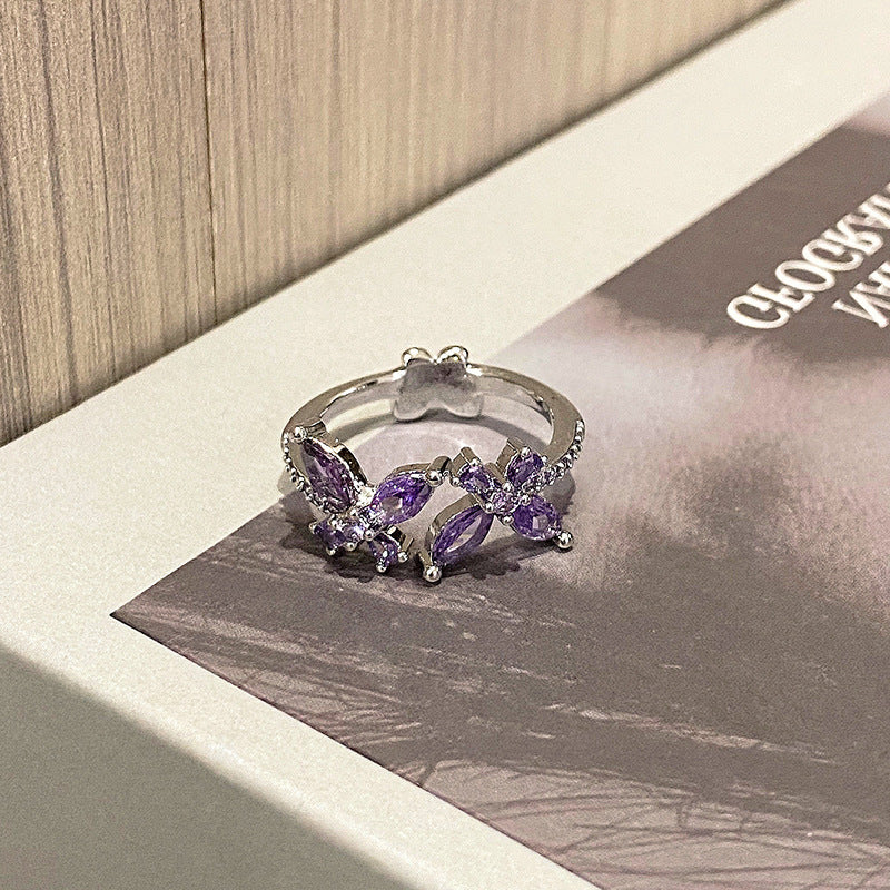 Women Geometric Purple Zircon Ring Sweet Cool Niche Design Index Finger Ring
