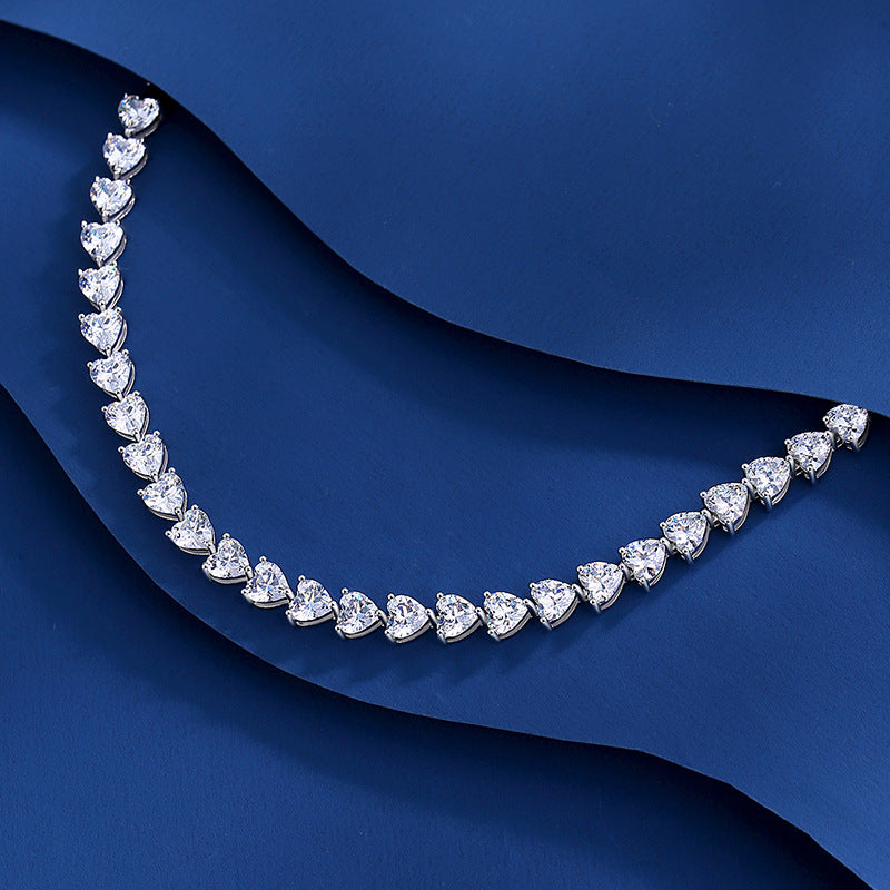 S925 Sterling Silver Love Heart Tennis Bracelet For Women With Moissanite Stones