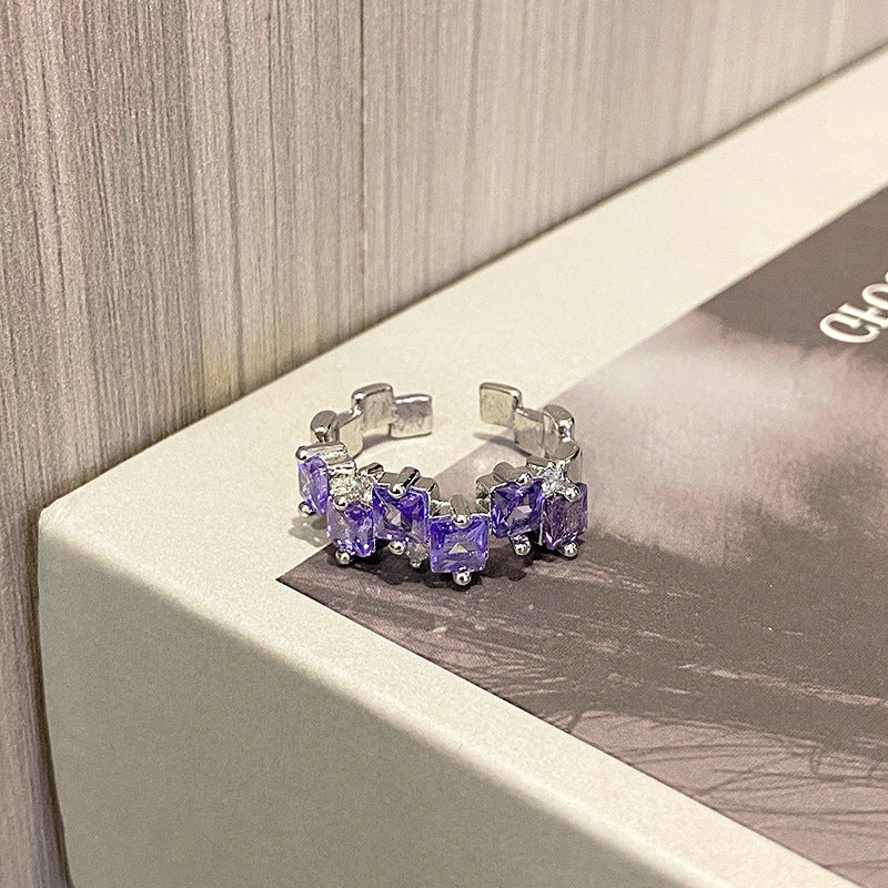 Women Geometric Purple Zircon Ring Sweet Cool Niche Design Index Finger Ring