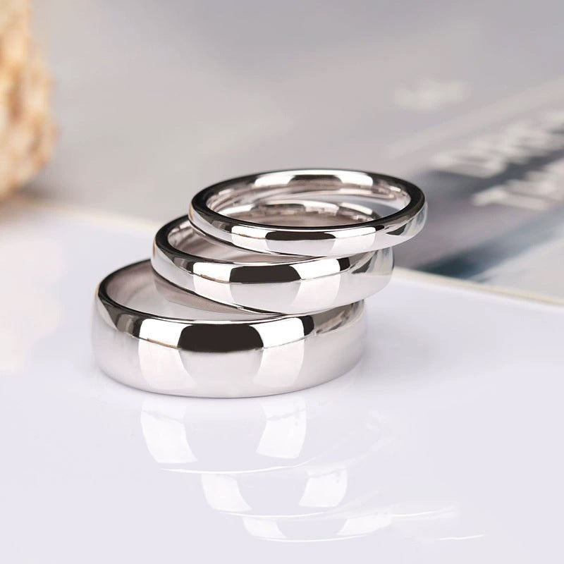 S925 Silver Ring Plain Band Smooth Surface Small Round Edge Curved Shape For Couples