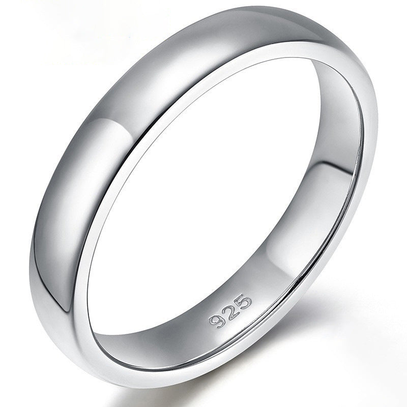 S925 Silver Ring Plain Band Smooth Surface Small Round Edge Curved Shape For Couples