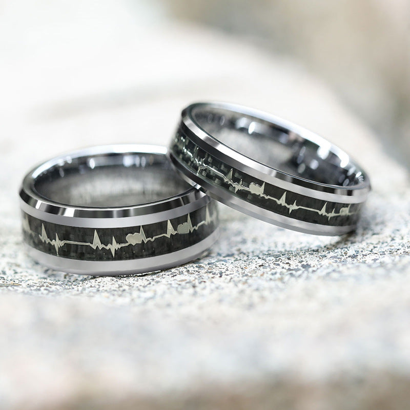 Fashionable Carbon Fiber Love ECG Pure Titanium Ring