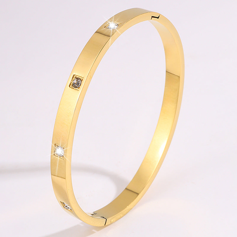 Titanium Steel Square Four-stone Non-fading Stainless Steel Bracelet