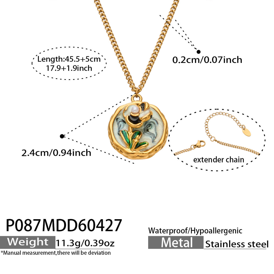 Retro Romantic Enamel-Painted Oil-Style Floral Necklace For Women