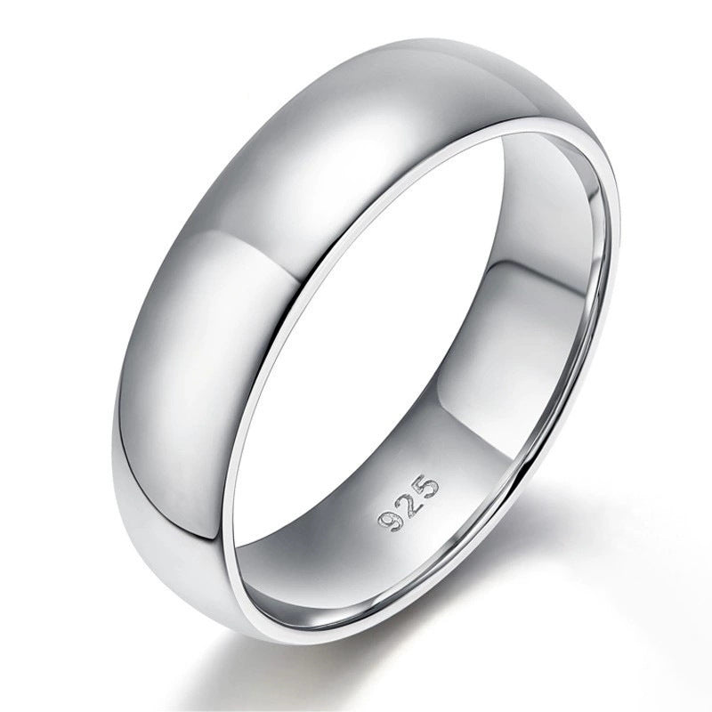 S925 Silver Ring Plain Band Smooth Surface Small Round Edge Curved Shape For Couples