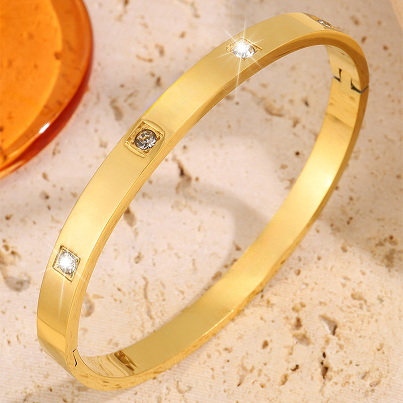 Titanium Steel Square Four-stone Non-fading Stainless Steel Bracelet
