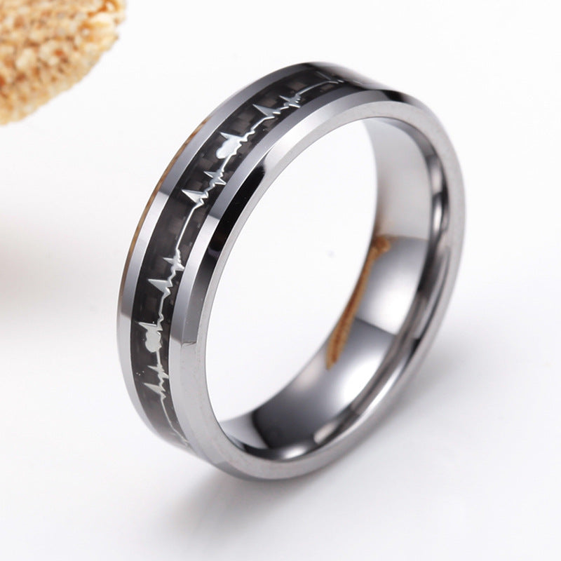 Fashionable Carbon Fiber Love ECG Pure Titanium Ring