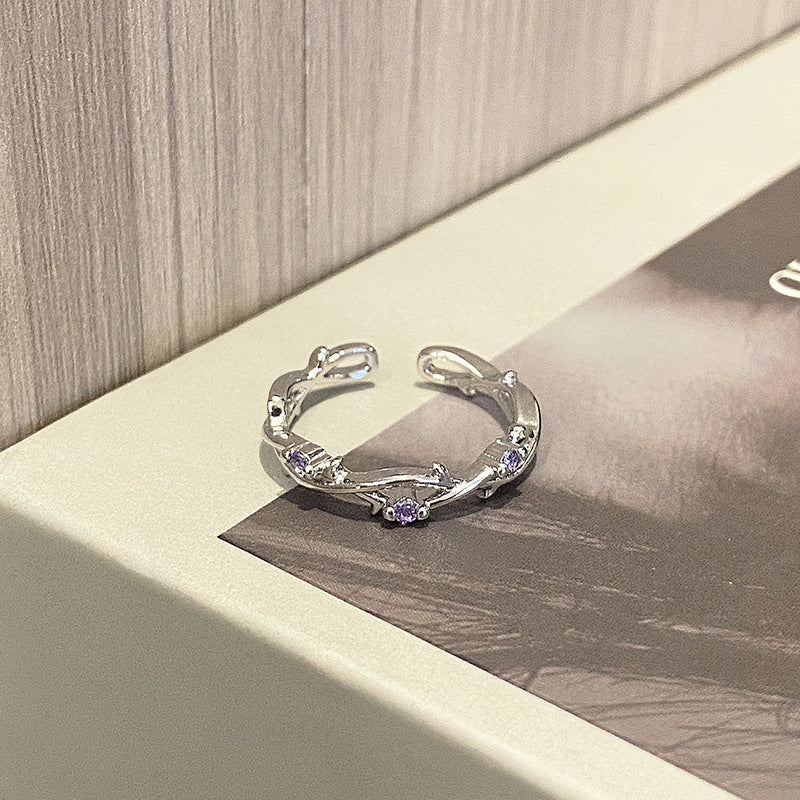 Women Geometric Purple Zircon Ring Sweet Cool Niche Design Index Finger Ring